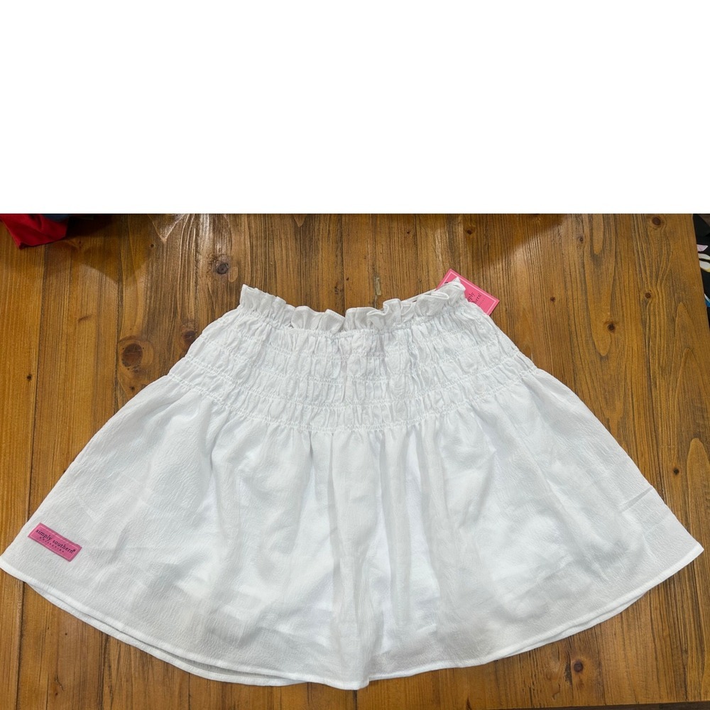 Simply Southern White Smocked Skort Ruffle Waist Textured Crinkle Mini Small NWT